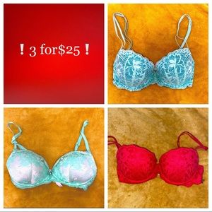 3/$25 32D VS/Pink Lace Bras: 2 pushup, 1 light